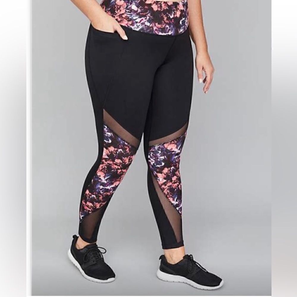 LIVI Active Lane Bryant Black Floral Mesh Accents Leggings Size 22/24